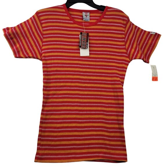 Rare Vintage 90s Levis Size Large Slim Ribs Women Striped Tee USA Deadstock New - Picture 1 of 12